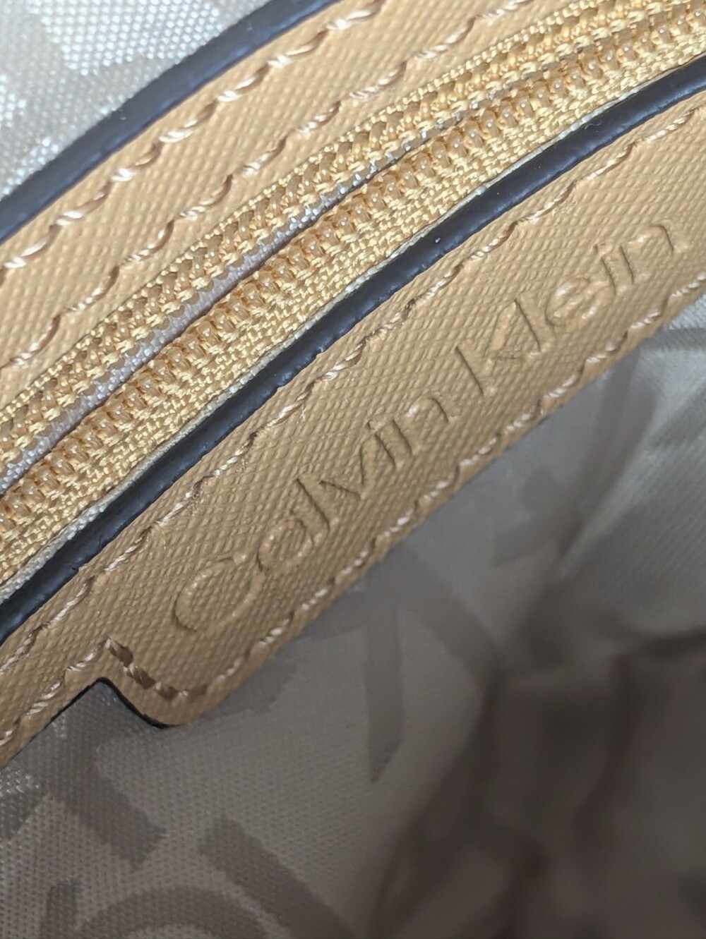 Vintage Calvin Klein Lavender Cherry Blossom Tote | Gold Zip Cherub White - Picture 4 of 8